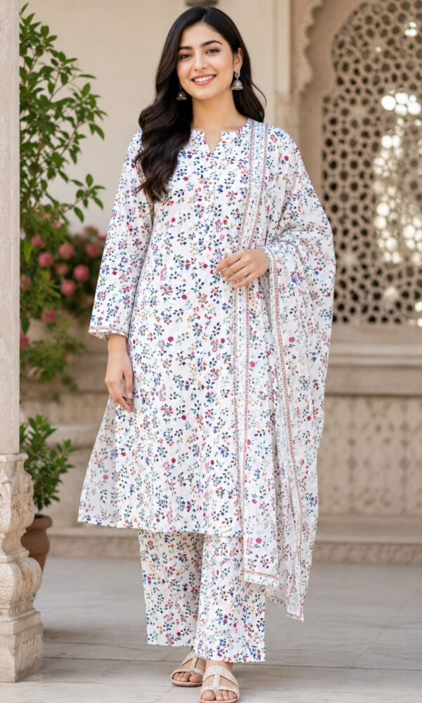 Summer Breeze White Lawn Suit with Floral Print