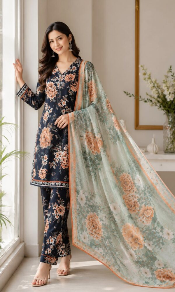 Midnight Bloom Floral Chiffon Suit