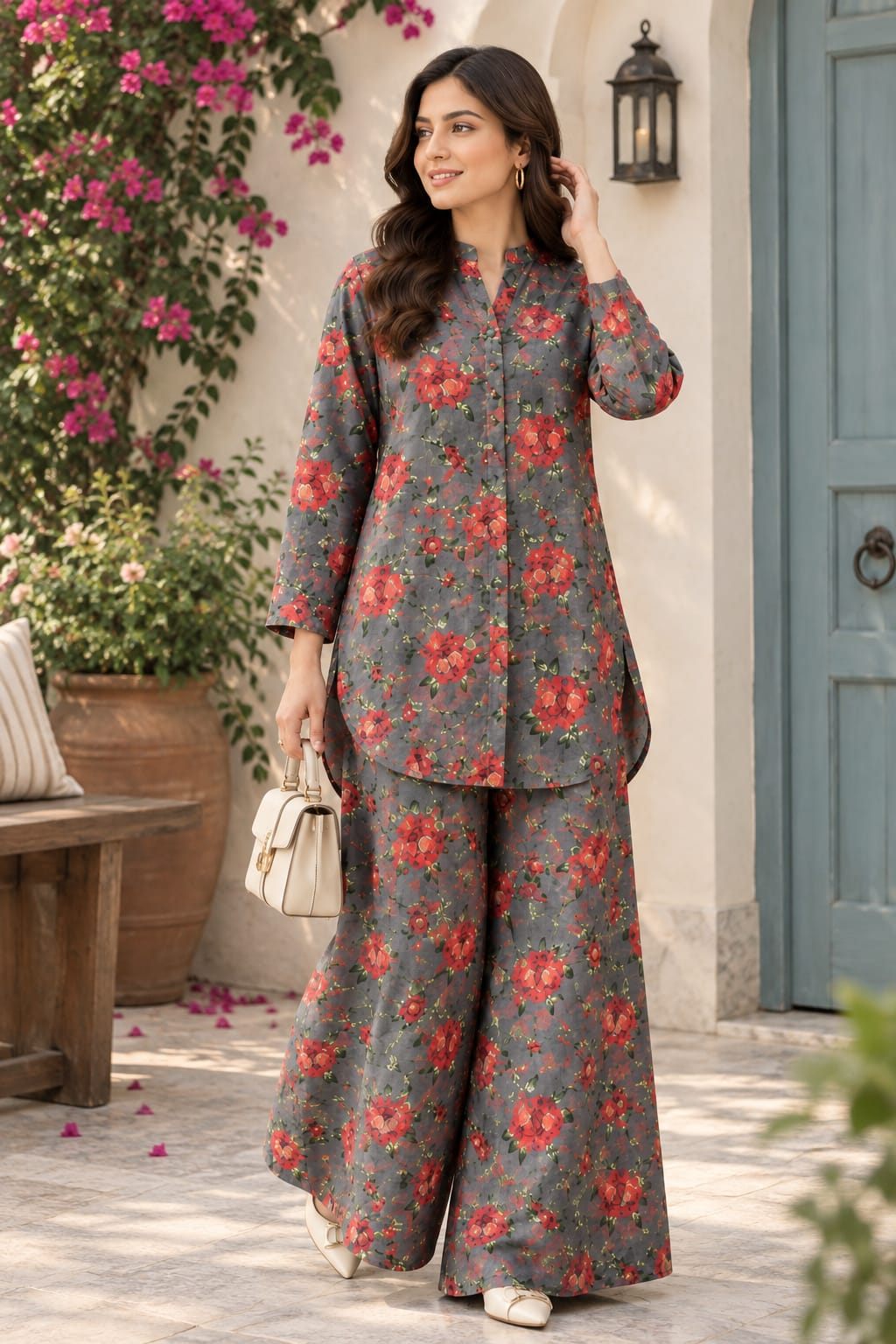 Grey Floral Printed