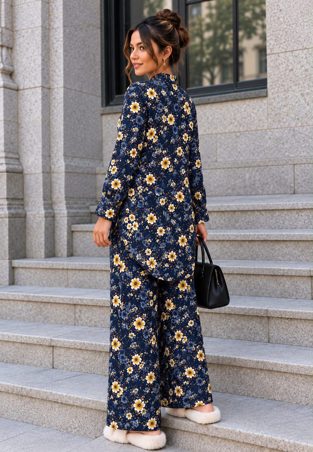 Navy Blue Floral Print Shirt